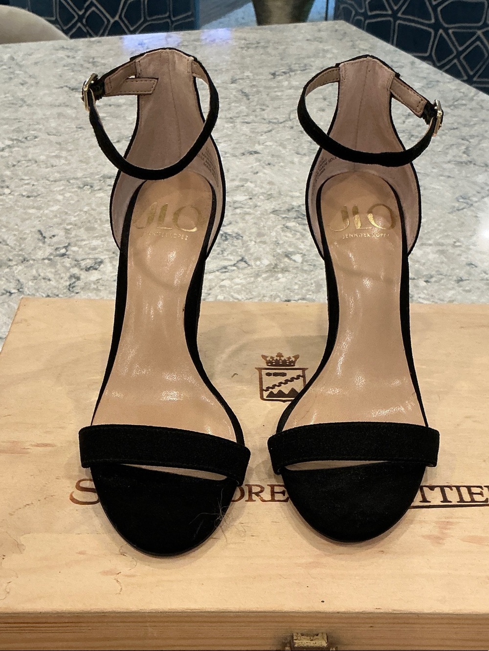 Jennifer Lopez Black Suede Ankle-Strap Block Heels - Picture 5 of 6